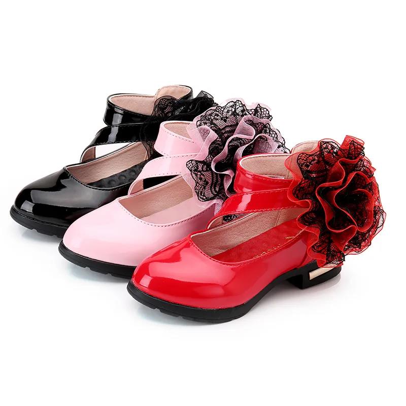 Children's Leather Shoes Girls' Spring and Summer Leather Shoes Princess Shoes Solid Color Big Flower Soft Soled Performance Shoes