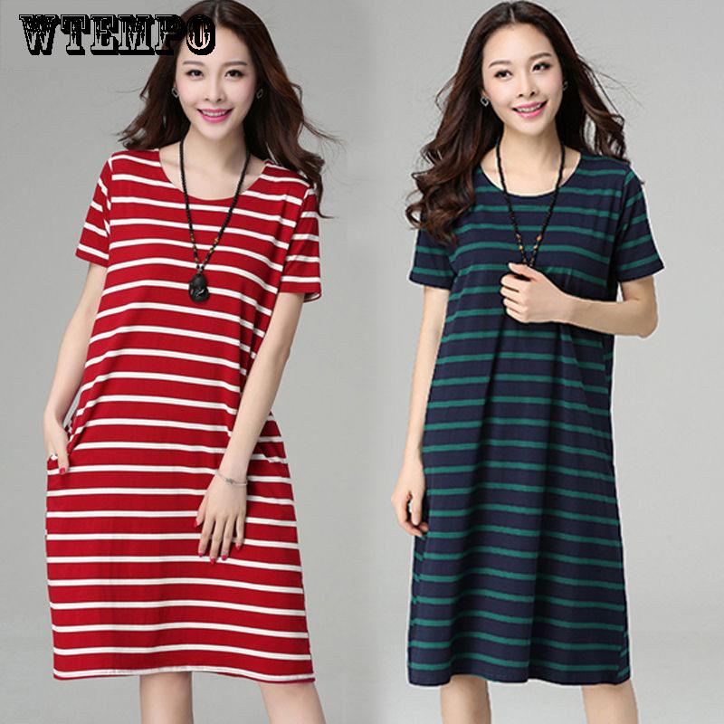 WTEMPO Brand Striped DressFashionWomen's Short Sleeve Striped Casual Dress Women's Spring and Summer