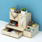 Creative Wooden Pen Holder Office Desk Shelf Student Home Small Object Storage Box