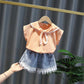 2PCS Children Clothing Set Spring Summer Girls Suits Lace Short Sleeve Tops + Pants Clothing Set