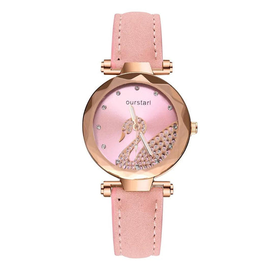Women's Korean Style Diamond-encrusted Swan Quartz Watches Encrusted Rhinestones Luxury Classic Wrist Watches All Match Present for Friend Family