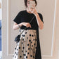 Maternity Clothes Short Sleeve Dress Mid-length Black Dots Loose Plus Size Maternity  Round Neck Skirt