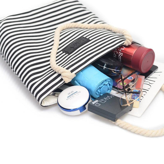 Canvas Bag Ladies Shoulder Bag College Style Striped Portable Handbags Leisure Shopping Handbags
