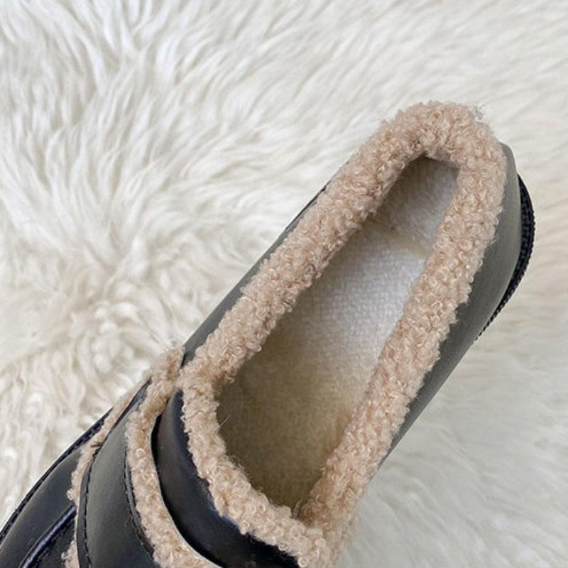 Women's Leather Shoes for Winter Warm and Comfortable Plus Velvet All-match Flat Shoes
