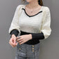 Autumn Winter Long-sleeved Pullover V-neck All-match Sweater with Knitted Tops for Women Slim Fit