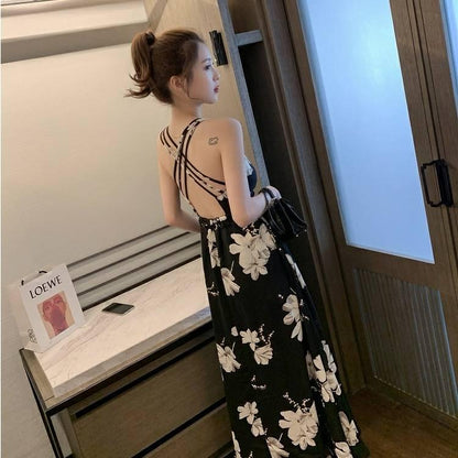 Floral Print Summer Beach Dress Women Sexy Flower Print V-neck Off Shoulder Long Maxi Dress Vestido