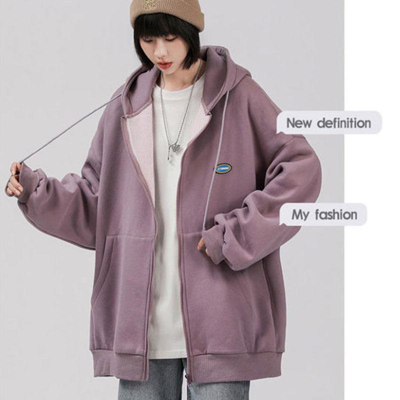 Women's Autumn Korean Style Hooded Cardigan Sweater Ladies Loose and Lazy BF Wind Ins Jacket Casual Zipper Cardigan