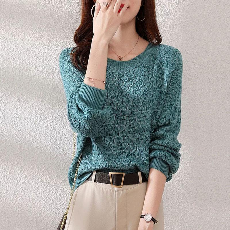 Sweater Women's Hollow Pullover Knitwear Korean Version of Solid Color Loose Top Trending Sweater Autumn and Winter Fluffy Top