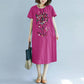 Women's Retro Loose Mid-length Dress O-neck Short-sleeved Loose Slimming Ethnic Style Covering Belly Fat Sister Loose Casual Dress