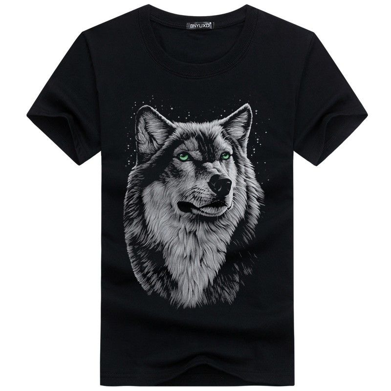 Summer Round Neck Print Wolf Head Men's Short-sleeved T-shirt