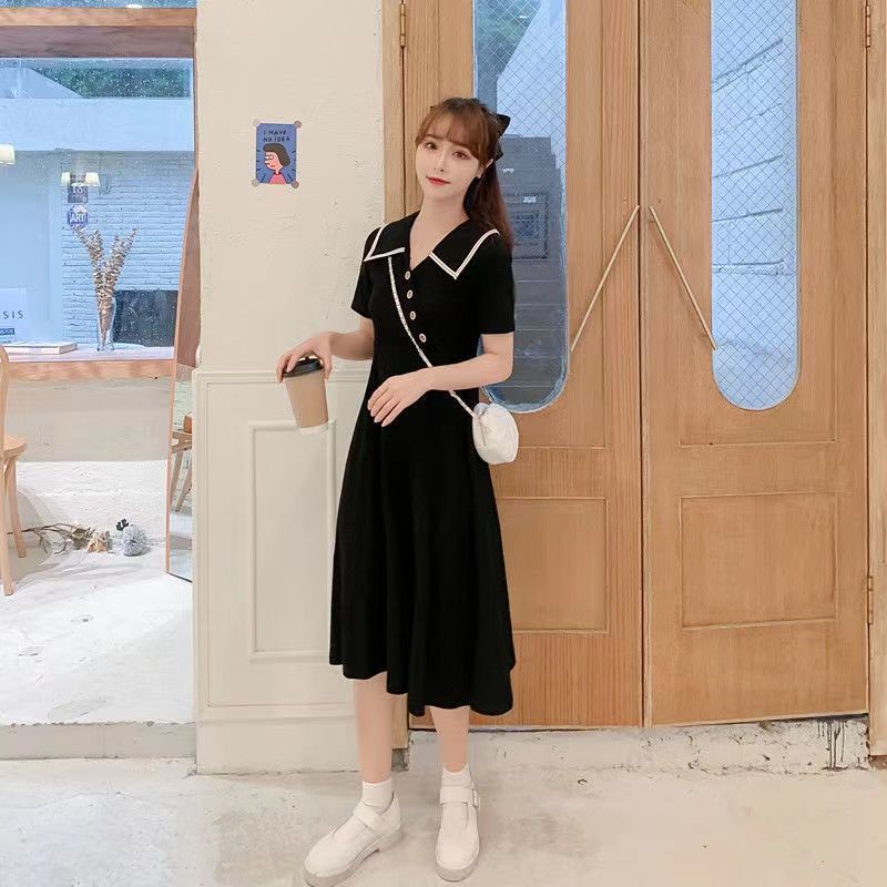Summer Plus Size Dress Women's Waist Cover Belly French Korean Style Solid Color Midi Skirt