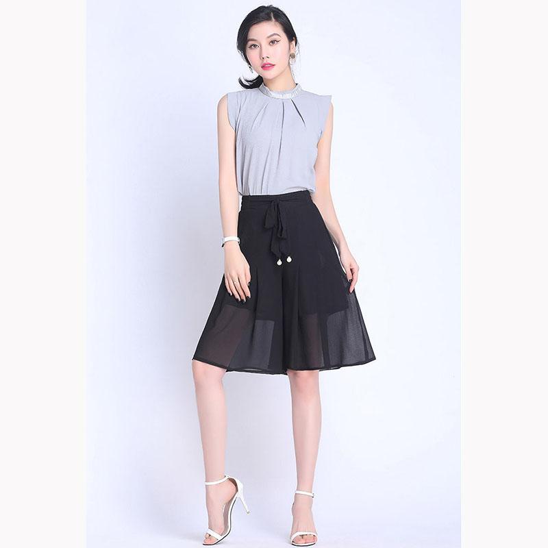 Summer Thin Chiffon Culottes Five-point Half Skirt Women's Slim Large Size High Waist Solid Color Mesh Office Short Skirt Pants
