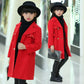 Festive Christmas Clothes Girls Coat Children's Woolen Coat Mid-length Red Fashion Thick Winter Clothes