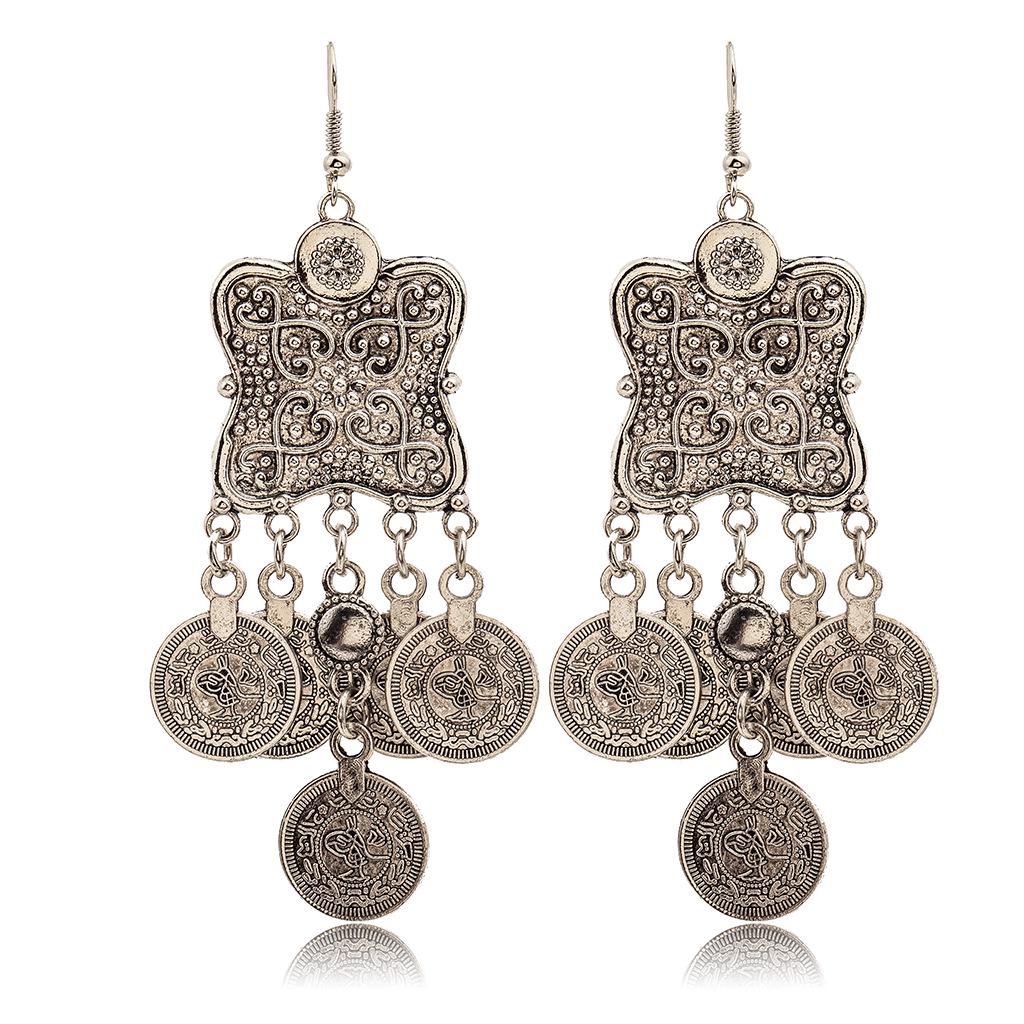 Fashion Vintage Ethnic Style Earrings Punk Style Ladies Tassel Coin Earrings Earrings