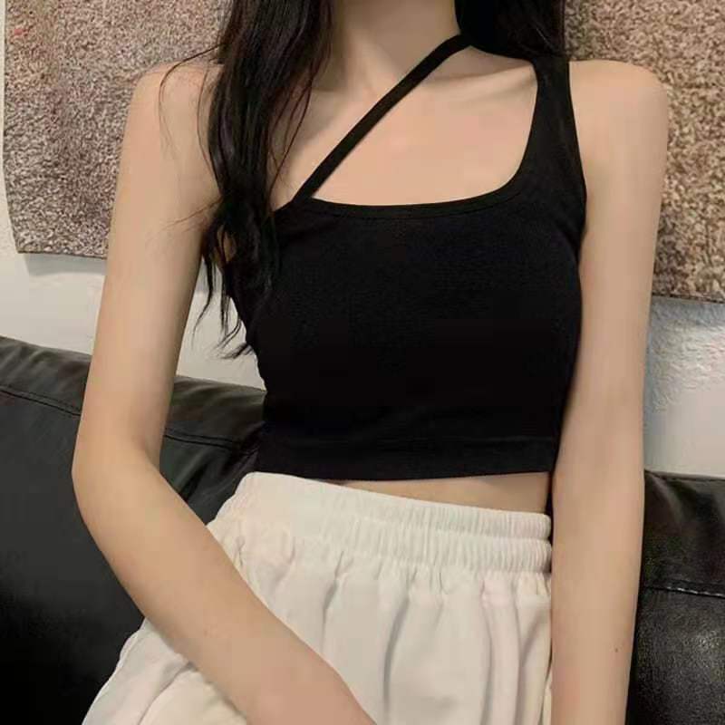 Half Turtleneck Sling Girl Sexy Vest Female with Chest Pad Outside Wear Inside Wear-proof Slim Top Wrap Chest Lingerie Yoga Fitness Sport Bar