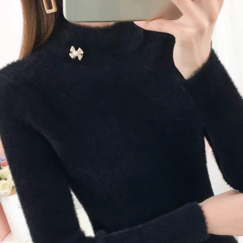 Thickening Non-shedding Autumn and Winter Bottoming Shirt Half High Neck Long-sleeved Knit Sweater Slim Pullover