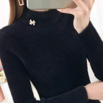 Thickening Non-shedding Autumn and Winter Bottoming Shirt Half High Neck Long-sleeved Knit Sweater Slim Pullover