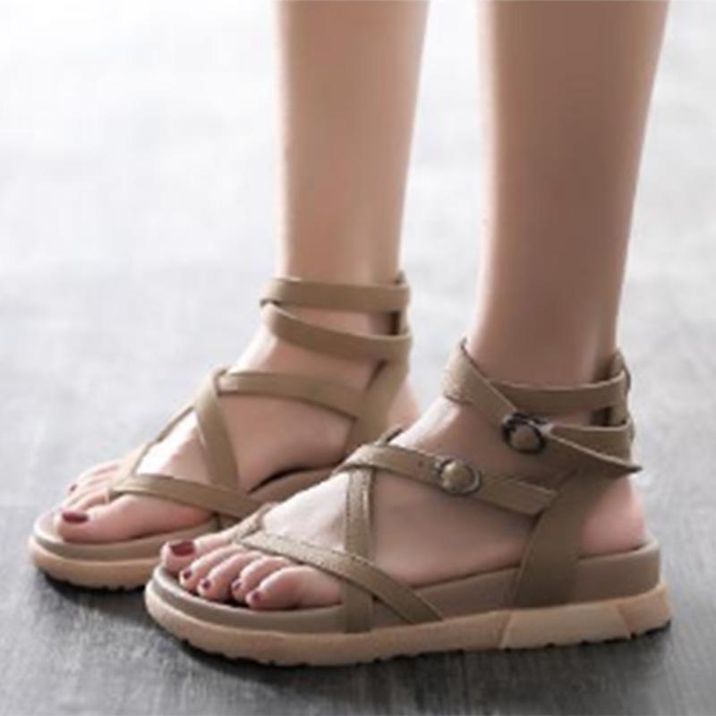 All-match Word Buckle Clip-on Sandals Women's Summer Thick-soled Platform Shoes Women's Flat Roman Shoes