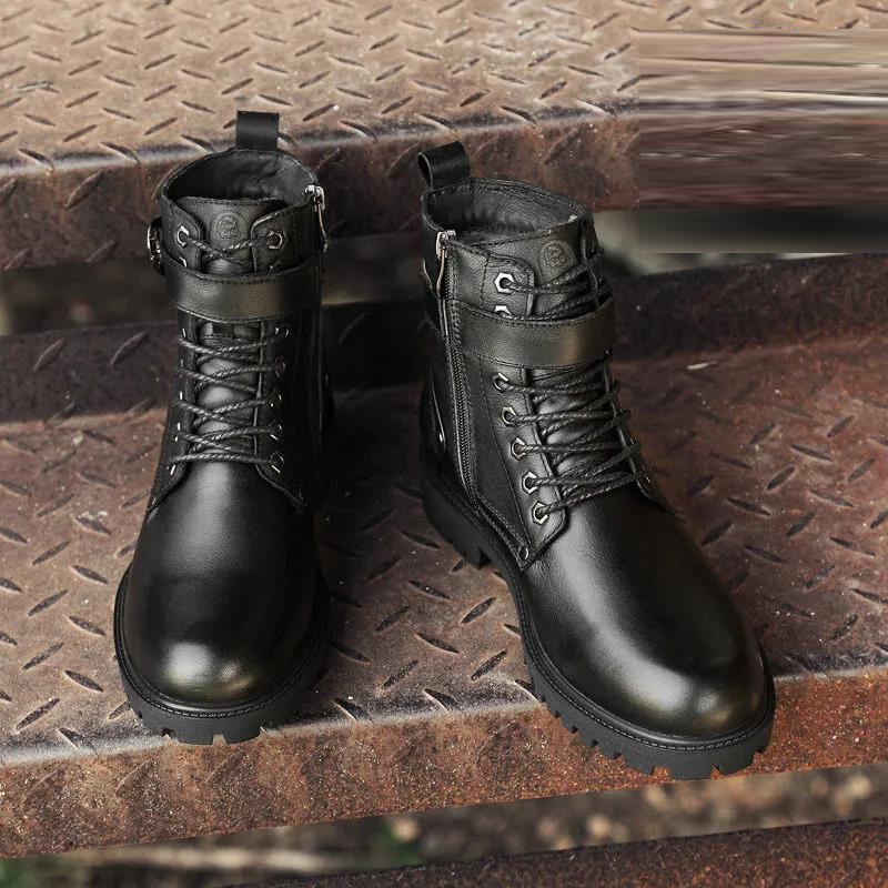 Men's Martin Boots Cowhide Tooling Cowboy Boots Large Size American Tooling Boots Leather Boots Mid-tube Boots