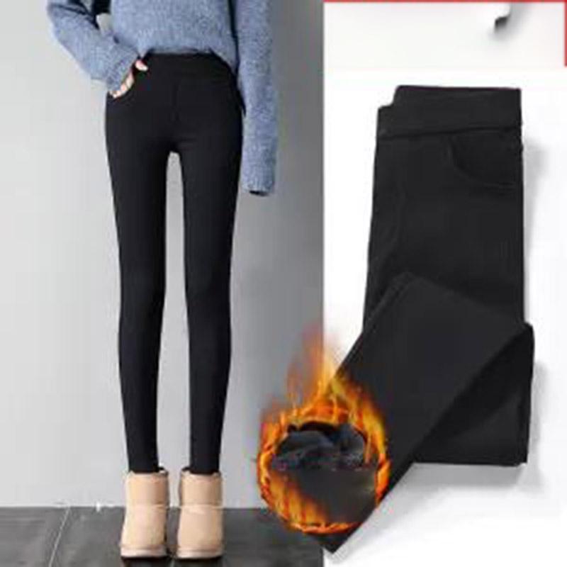 Gray Leggings Women Can't Afford To Wear Outside Winter Plus Velvet Thickening High Waist Thin Nine-point Pencil Pants Trousers All-match