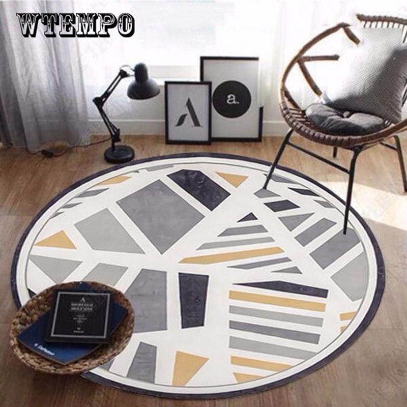 Geometric Abstract Round Carpet Imitation Wood Grain Print  Mat Bedroom Bay Window Chair Carpet