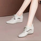 Women's Autumn Inner Heightening Single Shoes Versatile Thick Heel Round Head Soft Leather Wedge-soled Shoes