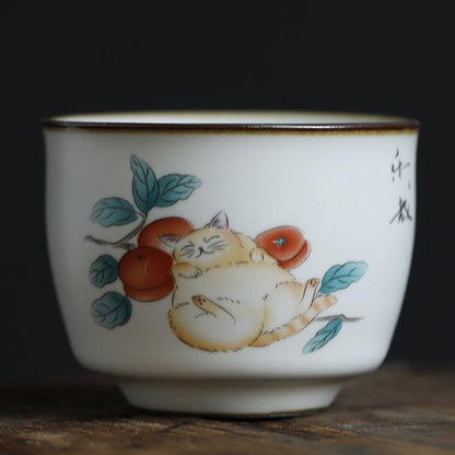 Ru Kiln Cute Cat Cup Owner Cup Single Cup Tea Cup Can Raise Kung Fu Tea Bowl Tea Set Tea Cup Size Tea Cup Home
