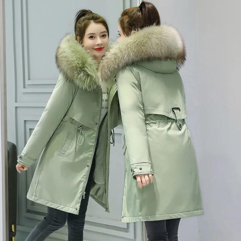 Winter Women's Cotton Jacket Jacket Mid-length Large Fur Collar Plus Down Jacket Thickening Plus Velvet Jacket