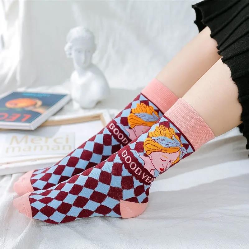 Three Pairs of Women's Socks Fashion Print Cartoon Pattern Socks Winter Thick Pile Pile Socks