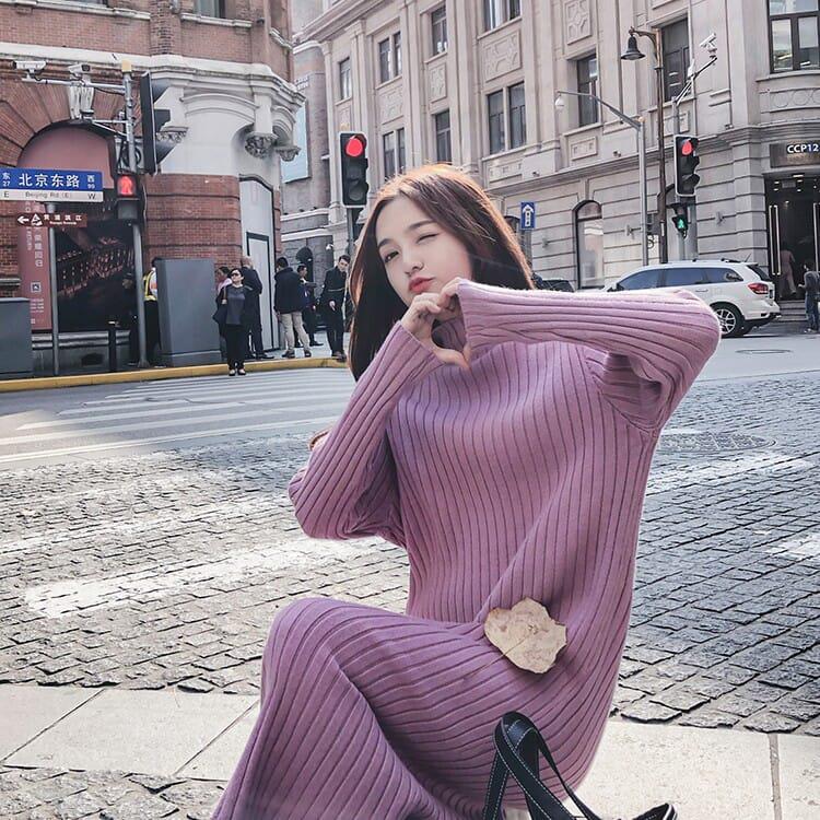 Mid-length Sweater Women's Autumn Winter Loose Over-the-knee Bottoming Knitted Dress Sweater Skirt