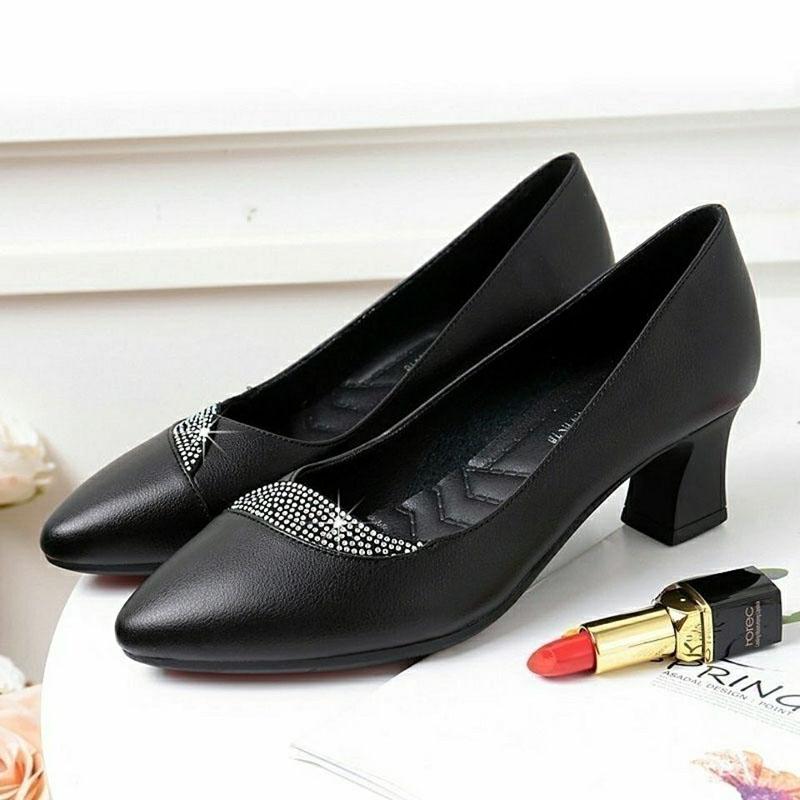 Spring and Summer Single Shoes Soft Bottom Shoes Thick with Casual Shoes Shallow Shoes Women's Shoes Black Leather Shoes
