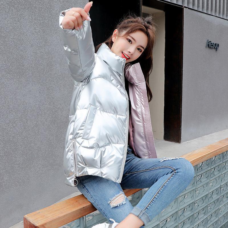 Winter Short Thick Cotton-padded Jacket Korean Version of Loose Bright Cotton-padded Jacket Casual Stand-up Collar Ladies Down Padded Jacket