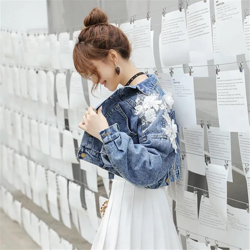 Spring and Autumn Three-dimensional Flower Embroidery Chain Tassel Loose Bat Sleeve Denim Short Jacket Women
