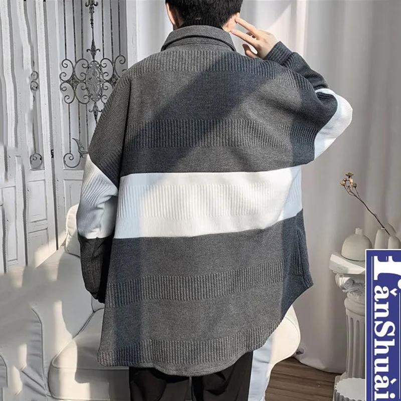 Sweater Cardigan Coat Men's Loose Stitching Color Thickened Knitted Cardigan Coat Warm and Comfortable Breathable Men's Sweater