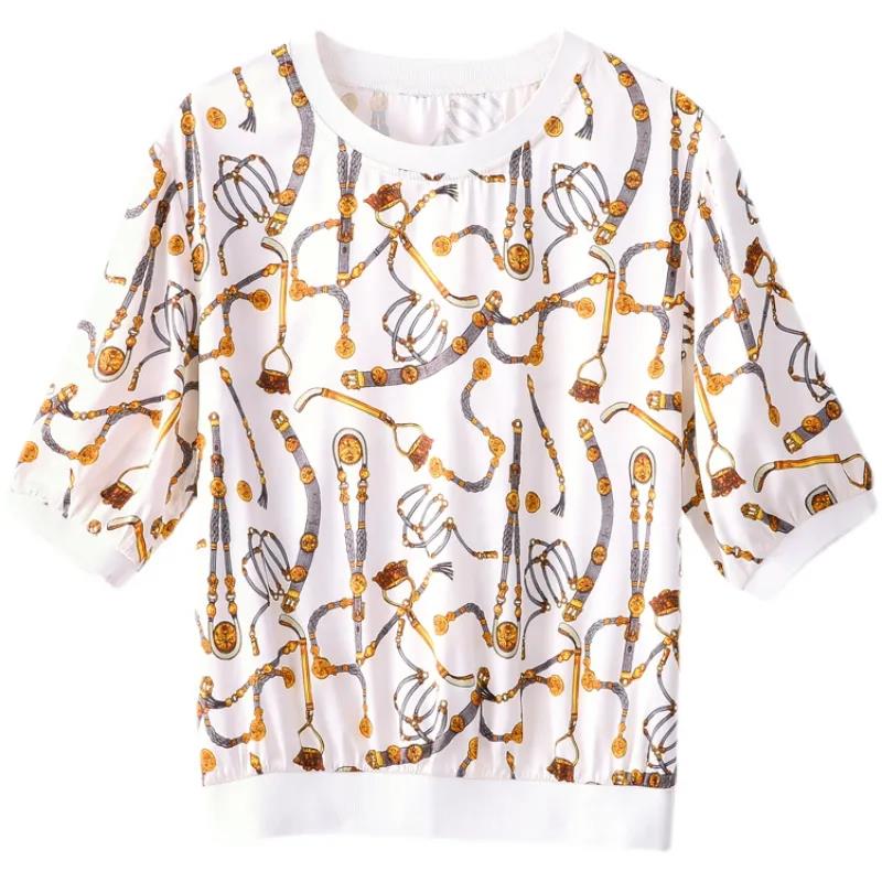 Women's Pullover Print Round Neck Half Sleeve T-Shirt Summer Top