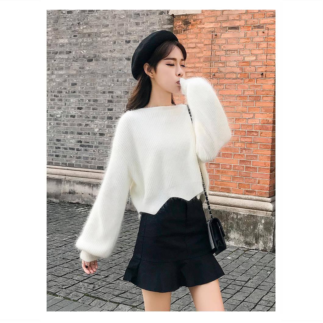 8 Colors Cute Long Latern Sleeve Knitted Shirt O-neck Loose Blouse Simple Color Sweaters