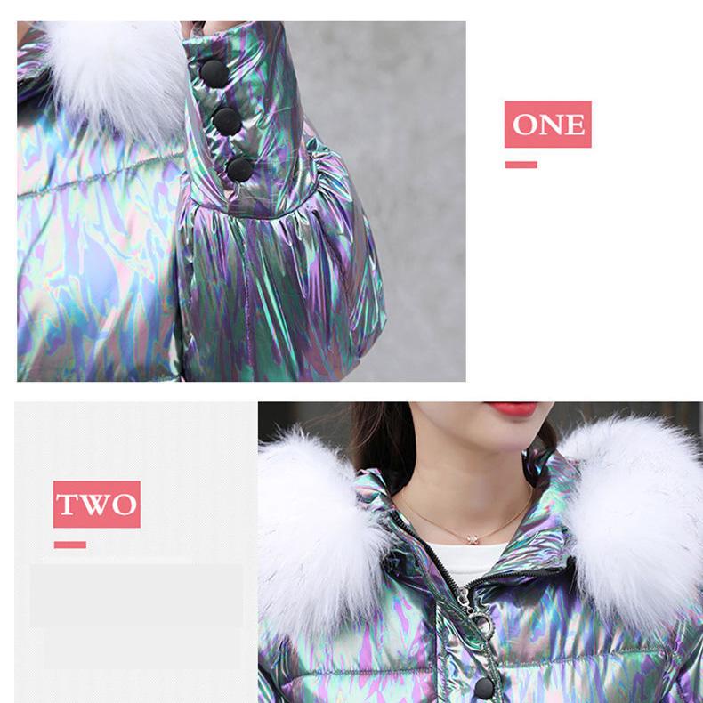 Bright Color Bright Cotton Coat Women 2 Color-changing Cotton Coat Thick Stand-up Collar Mid-length Coat