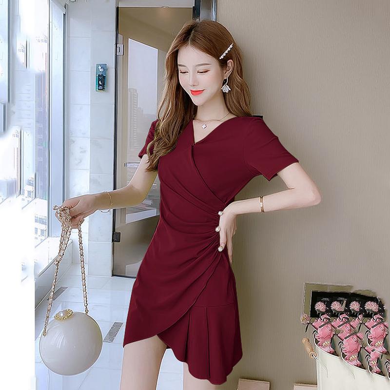 Irregular Folds Sexy M-XXXL Women's Summer Dress Short Sleeve V-Neck Knee-length Daily Wear Office Dating Party