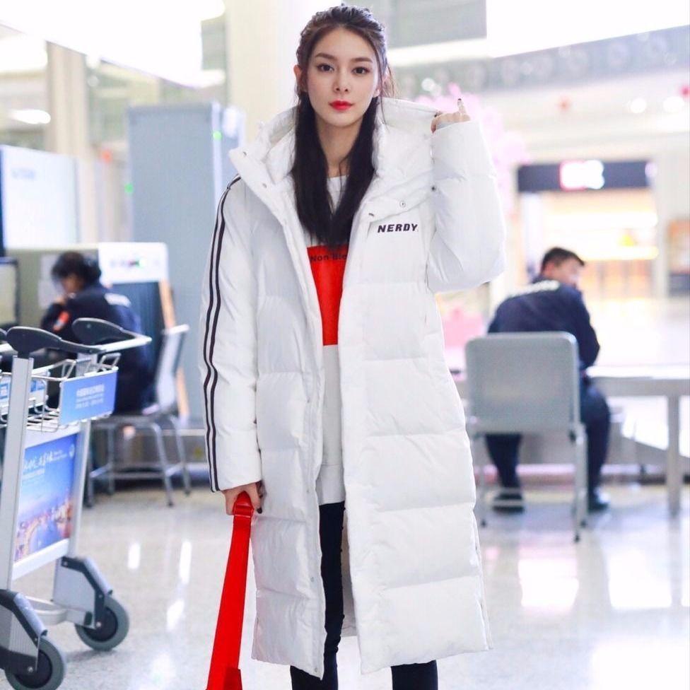 Winter White Duck Down Jacket Women Mid-length Warm and Comfortable Over The Knee Casual Sports Cotton Jacket