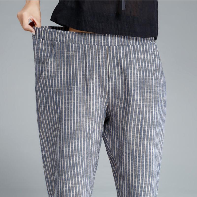 Summer Thin Cotton-linen Cropped Trousers Women Loose Large Size Casual High-waist Harem Pants Nine-point Cotton and Linen Pants Women