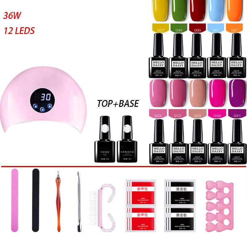 Gel Nail Polish Starter Kit 36W UV Nail Dryer Top Base Coat Manicure Nail Tools Primer Nail Art Set
