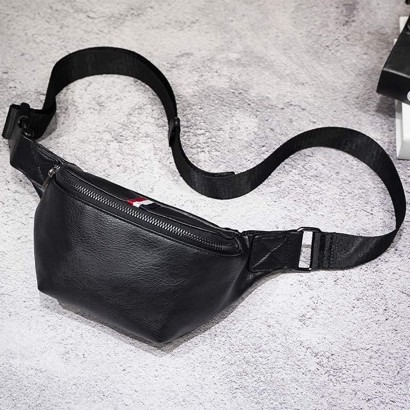 Waist Bag Men Black with Headphones Hole Chest Bag Phone Bag Outdoor Sports Shoulder Bag