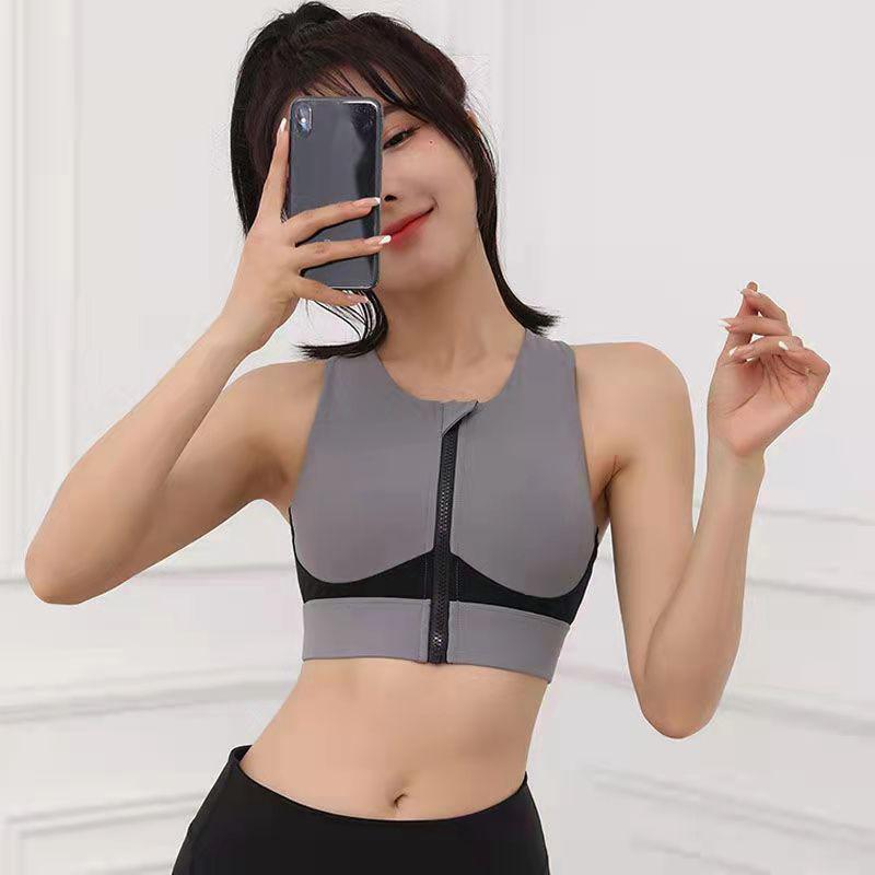 Front Zipper Shockproof Running Fitness Bra High-intensity Sports Underwear Vest Cross Beautiful Back Yoga Bra Push Up Bra Top Yoga Tank Tops