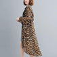 WTEMPO Large Size Chiffon Leopard Print Coat Long-sleeved Irregular Mid-calf Length Sun Protection Clothing Zipper Hooded