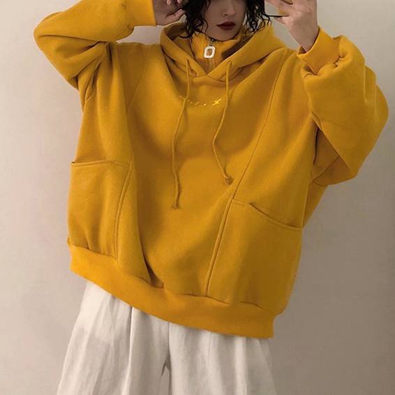 Women Fashion Autumn Winter Thickened Loose Hoodies High Collar Letter Embroidery Oversize Pullover