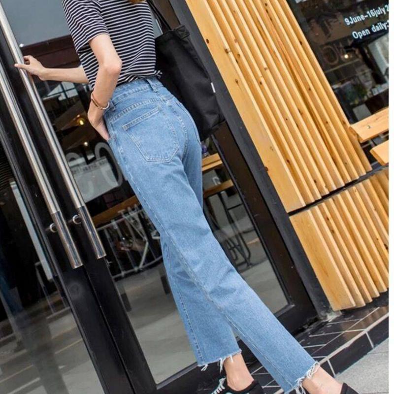 WTEMPO Straight Wide-leg Pants Female Cropped Jeans Female Loose Thin Skinny High Waist Summer Straight