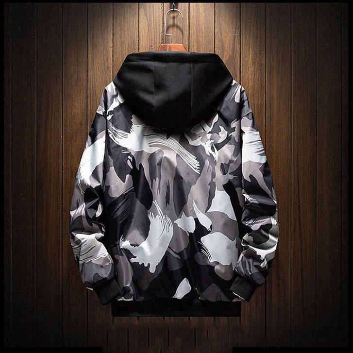 Autumn Men's Jackets Coats Male Casual Slim Stand Collar Print Bomber Jacket  Both Sides To Wear