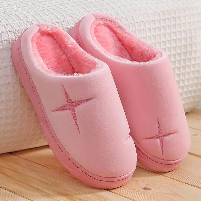 Soft Plush Cotton Cute Slippers Shoes Couple Unisex Non-Slip Floor Indoor Home Furry Slippers Women Shoes For Bedroom