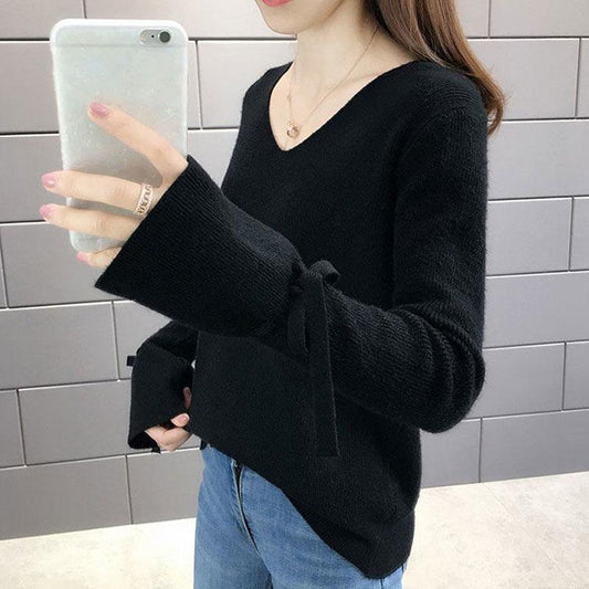 Autumn and Winter Long-sleeved Sweater Knitted V-neck Bottoming Shirt Fashion All-match Female Top