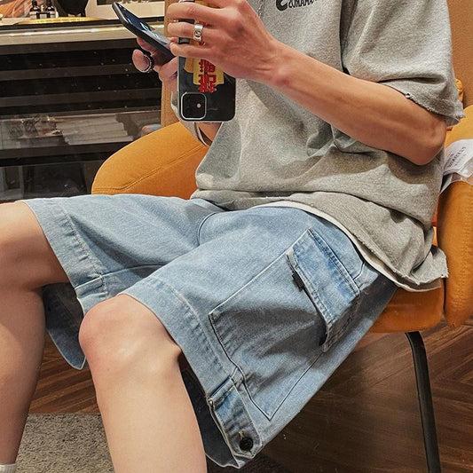 Workwear Denim Shorts Men's Loose Straight Summer Trend Retro Five-point Pants Breeches